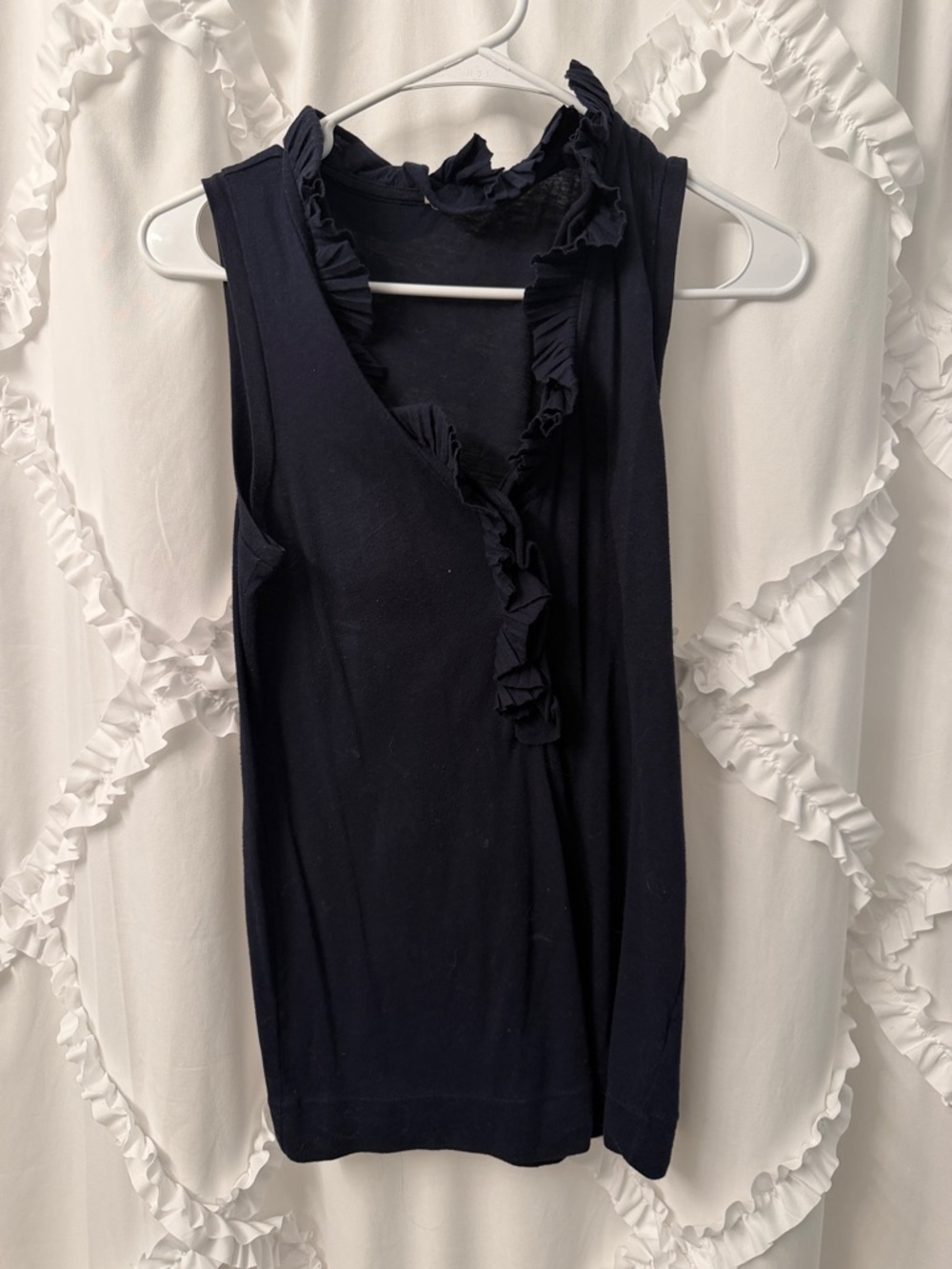 J. Crew Black Ruffle V-Neck Sleeveless Tank